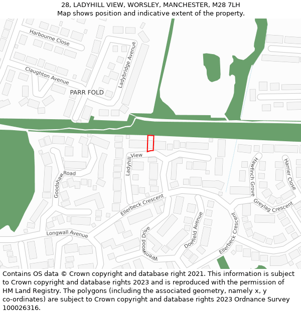 28, LADYHILL VIEW, WORSLEY, MANCHESTER, M28 7LH: Location map and indicative extent of plot