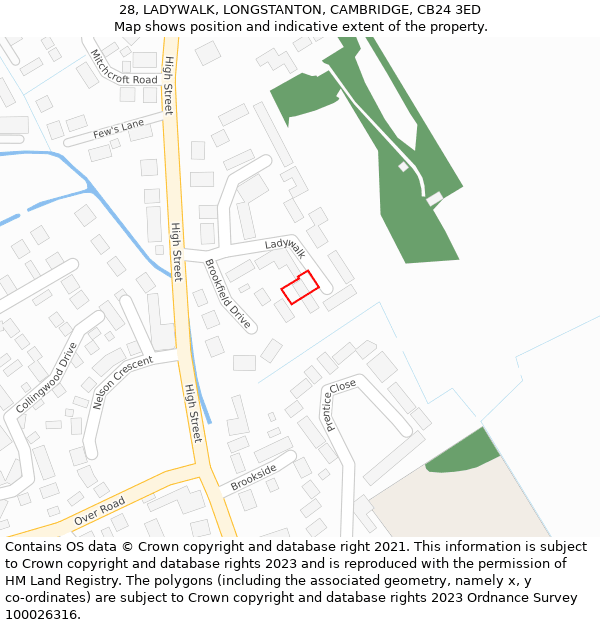 28, LADYWALK, LONGSTANTON, CAMBRIDGE, CB24 3ED: Location map and indicative extent of plot