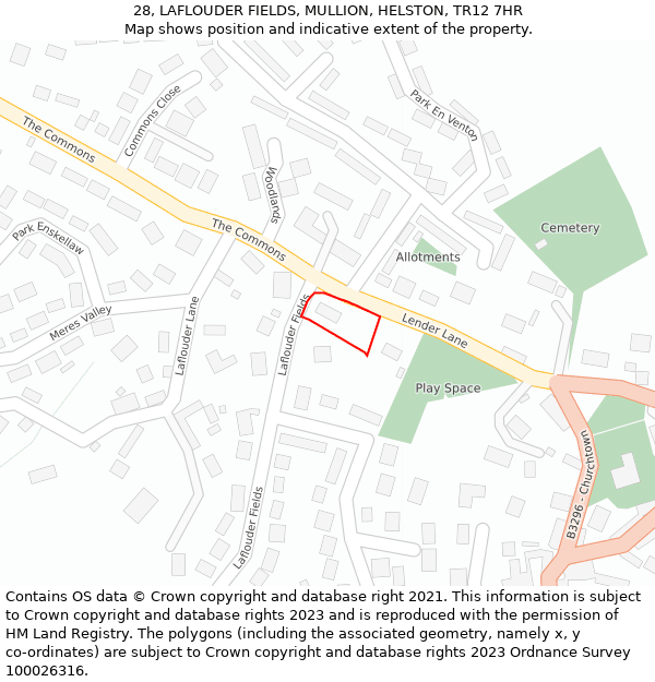 28, LAFLOUDER FIELDS, MULLION, HELSTON, TR12 7HR: Location map and indicative extent of plot