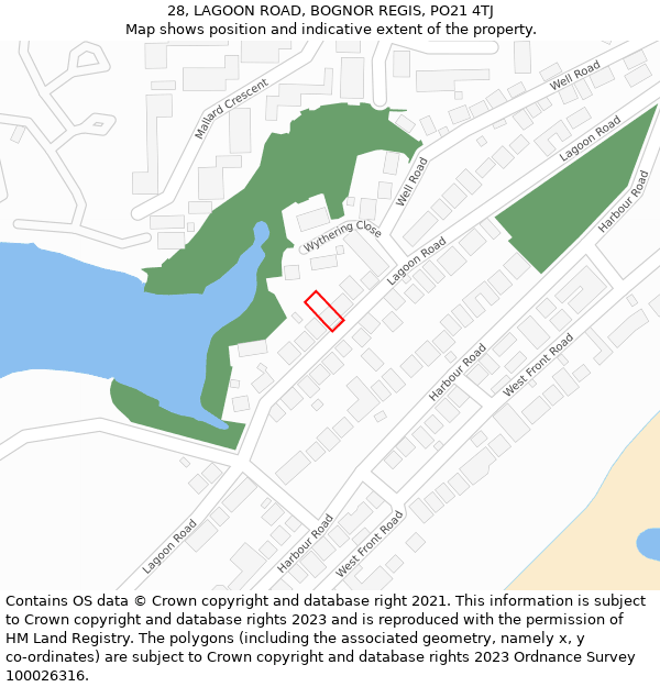 28, LAGOON ROAD, BOGNOR REGIS, PO21 4TJ: Location map and indicative extent of plot
