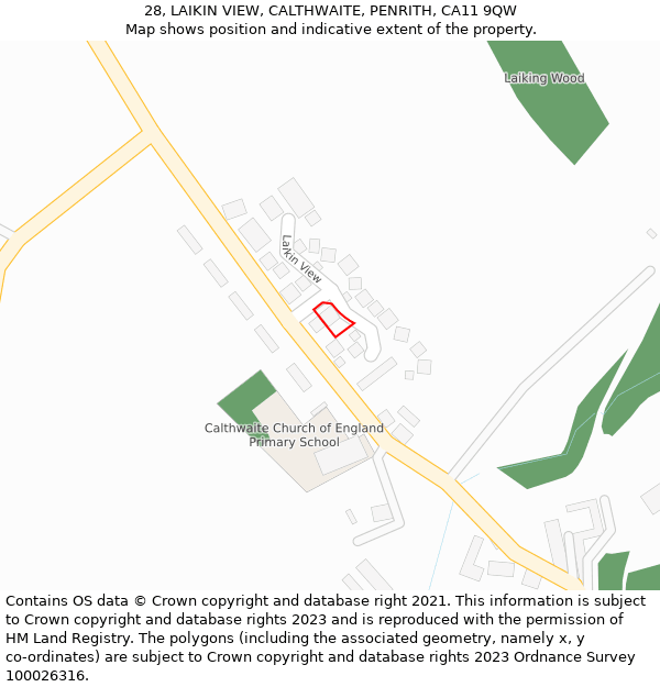 28, LAIKIN VIEW, CALTHWAITE, PENRITH, CA11 9QW: Location map and indicative extent of plot
