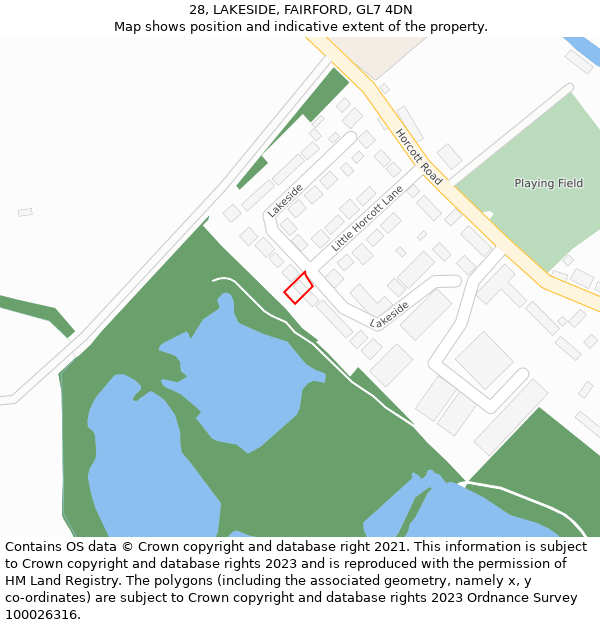 28, LAKESIDE, FAIRFORD, GL7 4DN: Location map and indicative extent of plot