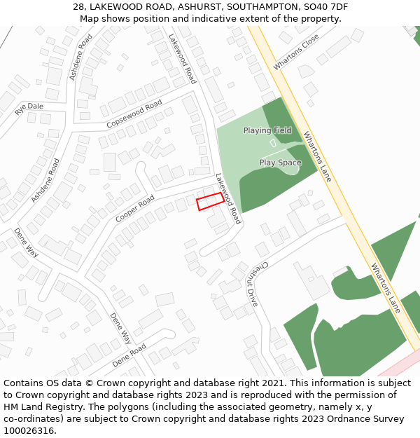 28, LAKEWOOD ROAD, ASHURST, SOUTHAMPTON, SO40 7DF: Location map and indicative extent of plot