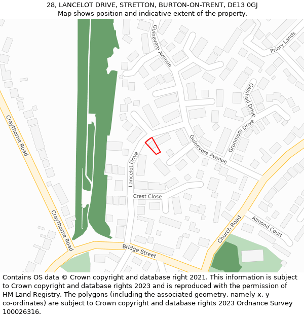 28, LANCELOT DRIVE, STRETTON, BURTON-ON-TRENT, DE13 0GJ: Location map and indicative extent of plot