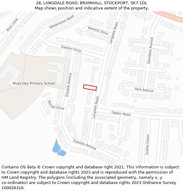 28, LANGDALE ROAD, BRAMHALL, STOCKPORT, SK7 1DL: Location map and indicative extent of plot