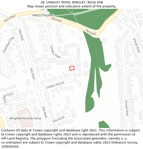 28, LANGLEY ROAD, BINGLEY, BD16 4AB: Location map and indicative extent of plot