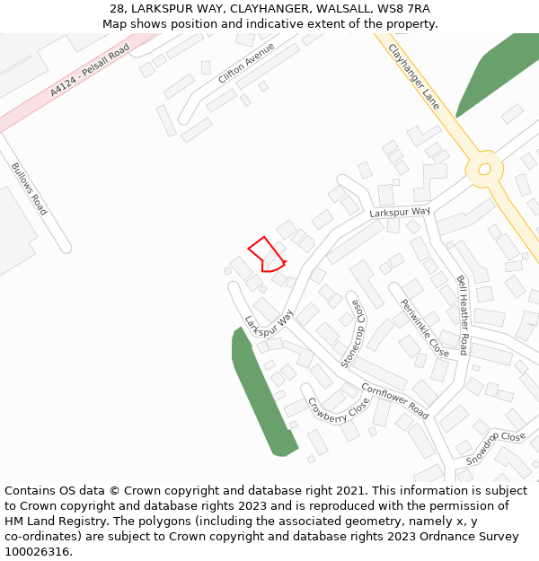 28, LARKSPUR WAY, CLAYHANGER, WALSALL, WS8 7RA: Location map and indicative extent of plot