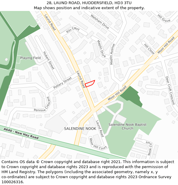 28, LAUND ROAD, HUDDERSFIELD, HD3 3TU: Location map and indicative extent of plot