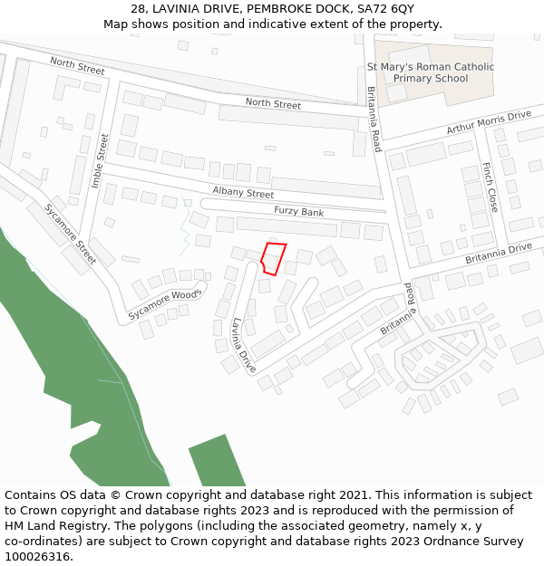 28, LAVINIA DRIVE, PEMBROKE DOCK, SA72 6QY: Location map and indicative extent of plot