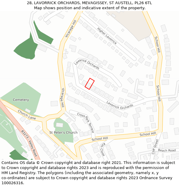 28, LAVORRICK ORCHARDS, MEVAGISSEY, ST AUSTELL, PL26 6TL: Location map and indicative extent of plot