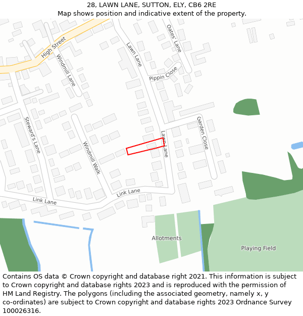 28, LAWN LANE, SUTTON, ELY, CB6 2RE: Location map and indicative extent of plot