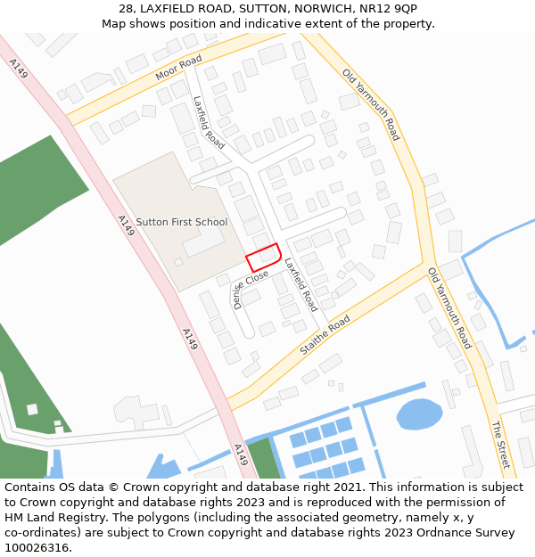 28, LAXFIELD ROAD, SUTTON, NORWICH, NR12 9QP: Location map and indicative extent of plot