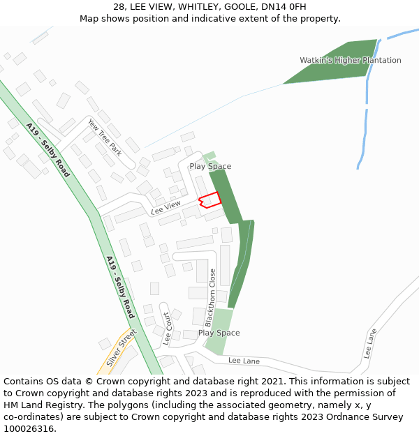 28, LEE VIEW, WHITLEY, GOOLE, DN14 0FH: Location map and indicative extent of plot