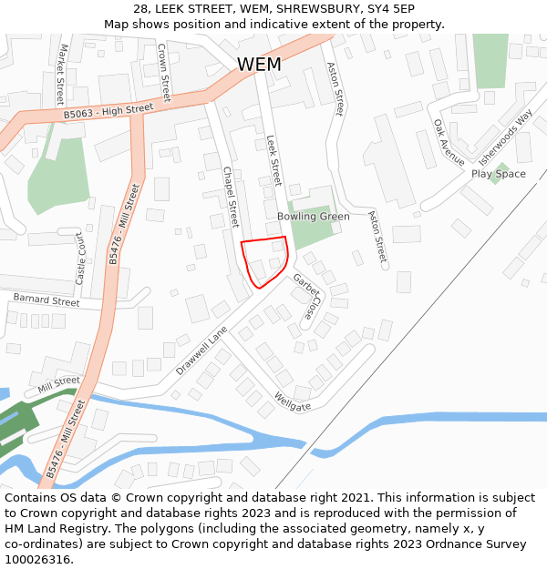 28, LEEK STREET, WEM, SHREWSBURY, SY4 5EP: Location map and indicative extent of plot