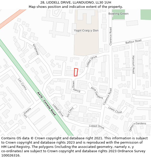 28, LIDDELL DRIVE, LLANDUDNO, LL30 1UH: Location map and indicative extent of plot