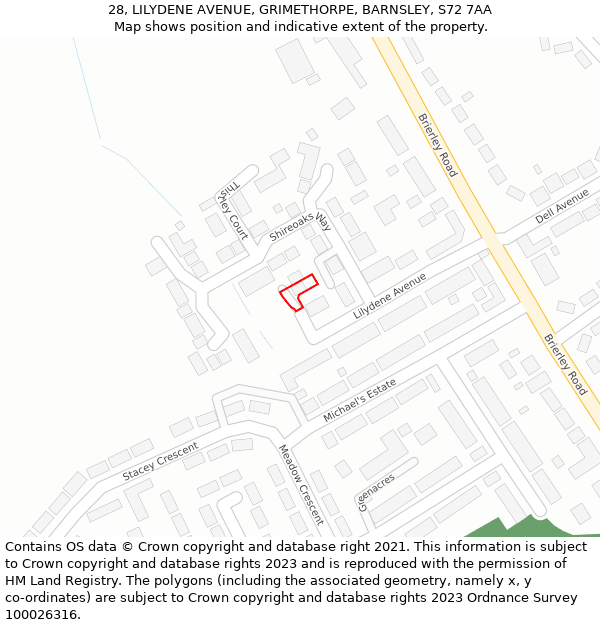 28, LILYDENE AVENUE, GRIMETHORPE, BARNSLEY, S72 7AA: Location map and indicative extent of plot