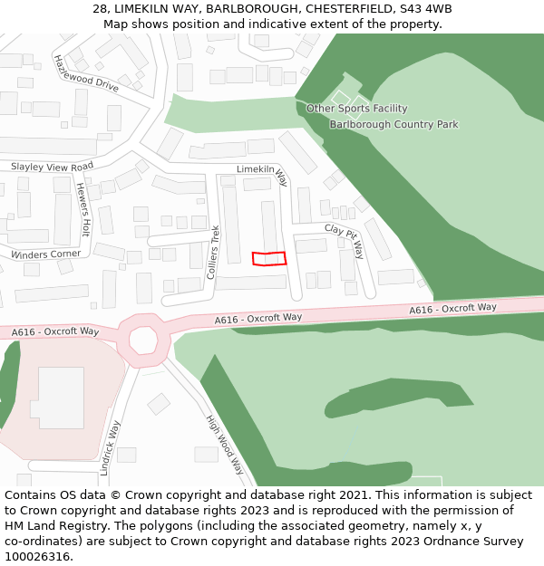 28, LIMEKILN WAY, BARLBOROUGH, CHESTERFIELD, S43 4WB: Location map and indicative extent of plot