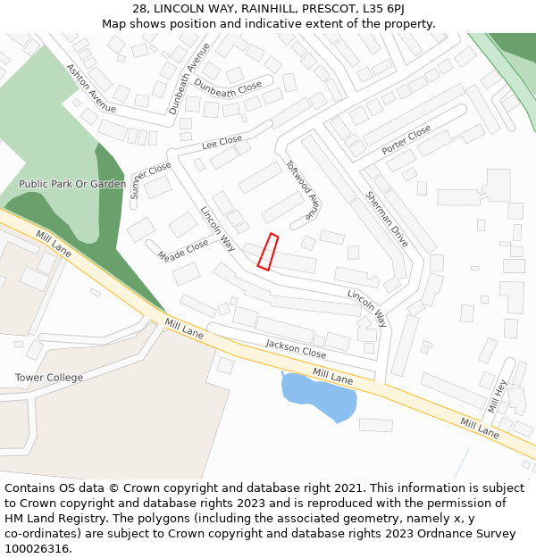 28, LINCOLN WAY, RAINHILL, PRESCOT, L35 6PJ: Location map and indicative extent of plot