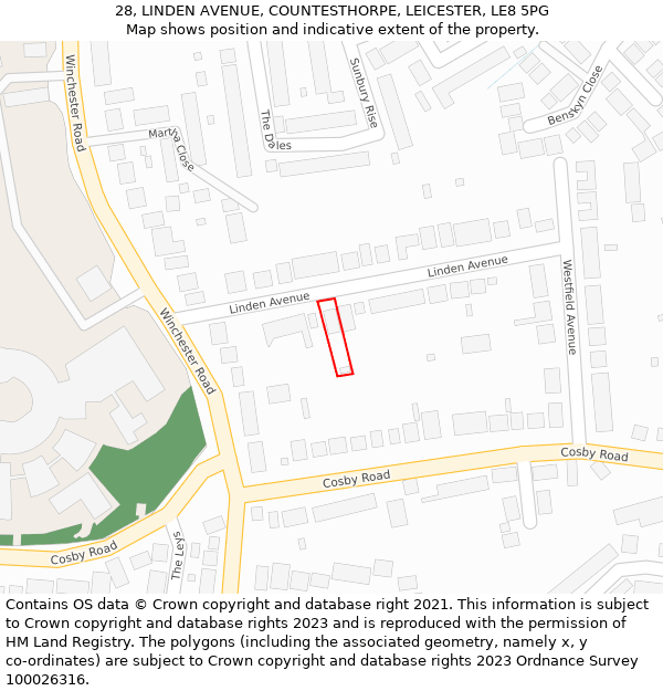 28, LINDEN AVENUE, COUNTESTHORPE, LEICESTER, LE8 5PG: Location map and indicative extent of plot