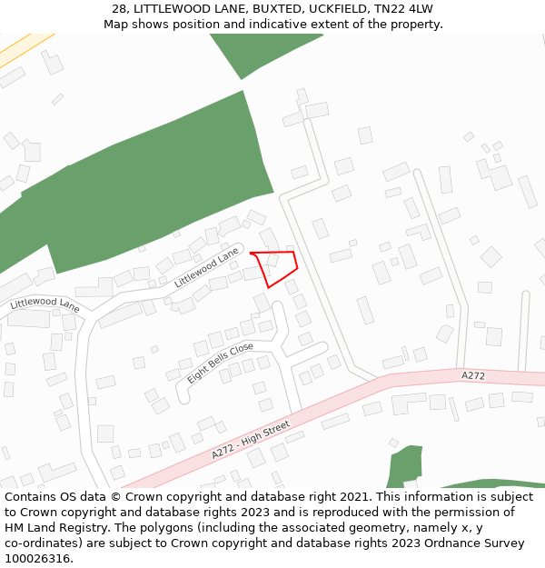 28, LITTLEWOOD LANE, BUXTED, UCKFIELD, TN22 4LW: Location map and indicative extent of plot