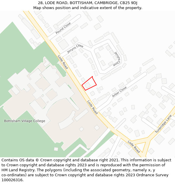 28, LODE ROAD, BOTTISHAM, CAMBRIDGE, CB25 9DJ: Location map and indicative extent of plot