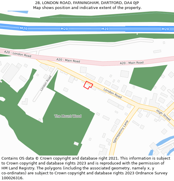 28, LONDON ROAD, FARNINGHAM, DARTFORD, DA4 0JP: Location map and indicative extent of plot