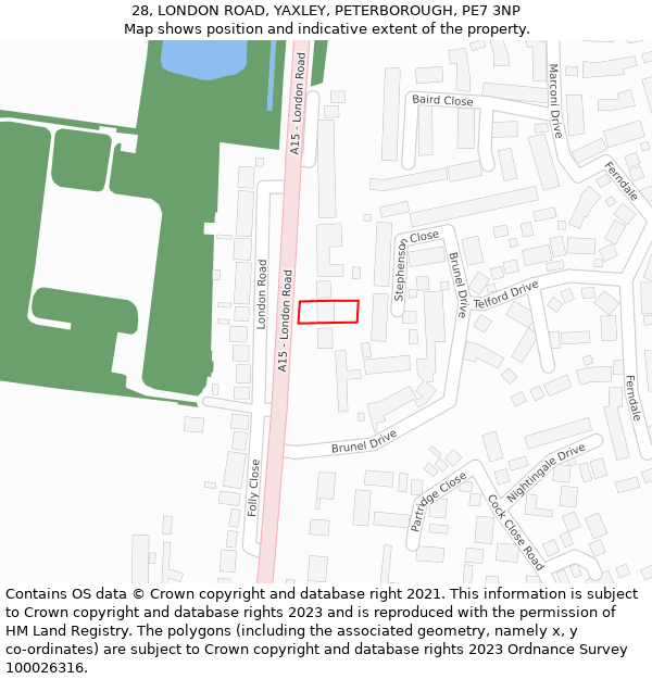 28, LONDON ROAD, YAXLEY, PETERBOROUGH, PE7 3NP: Location map and indicative extent of plot