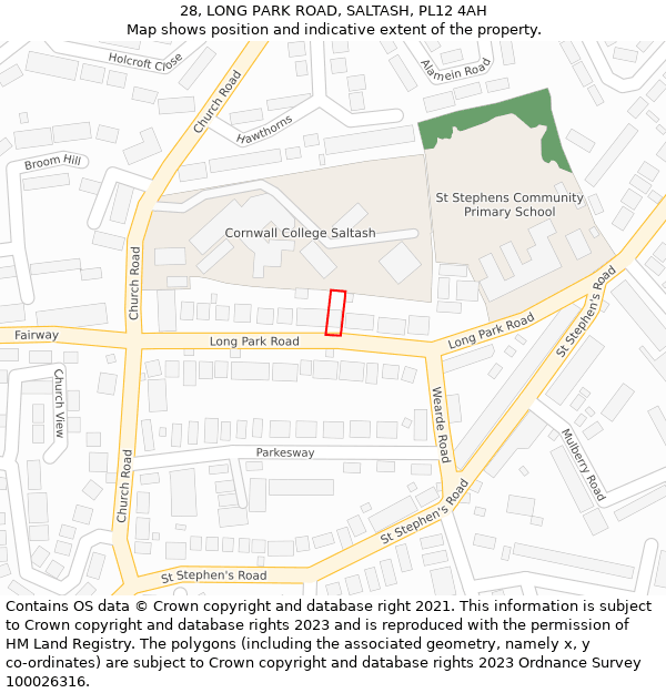 28, LONG PARK ROAD, SALTASH, PL12 4AH: Location map and indicative extent of plot