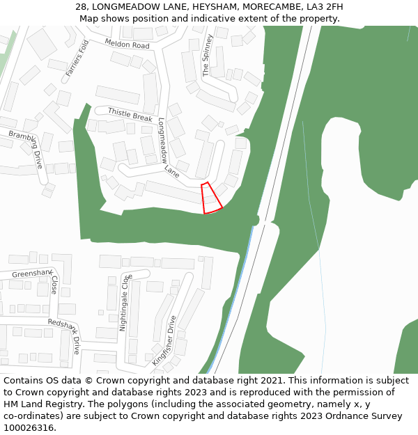 28, LONGMEADOW LANE, HEYSHAM, MORECAMBE, LA3 2FH: Location map and indicative extent of plot