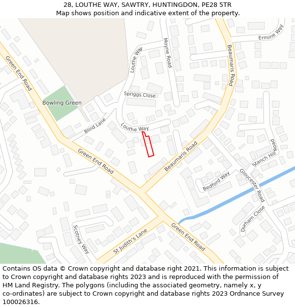 28, LOUTHE WAY, SAWTRY, HUNTINGDON, PE28 5TR: Location map and indicative extent of plot