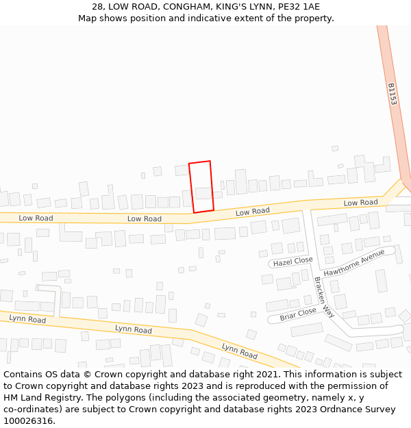 28, LOW ROAD, CONGHAM, KING'S LYNN, PE32 1AE: Location map and indicative extent of plot