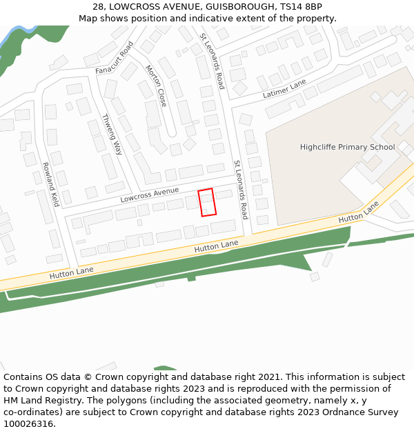 28, LOWCROSS AVENUE, GUISBOROUGH, TS14 8BP: Location map and indicative extent of plot