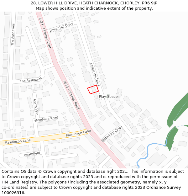 28, LOWER HILL DRIVE, HEATH CHARNOCK, CHORLEY, PR6 9JP: Location map and indicative extent of plot