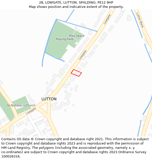 28, LOWGATE, LUTTON, SPALDING, PE12 9HP: Location map and indicative extent of plot