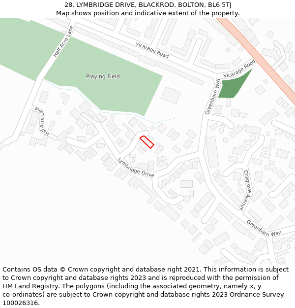 28, LYMBRIDGE DRIVE, BLACKROD, BOLTON, BL6 5TJ: Location map and indicative extent of plot