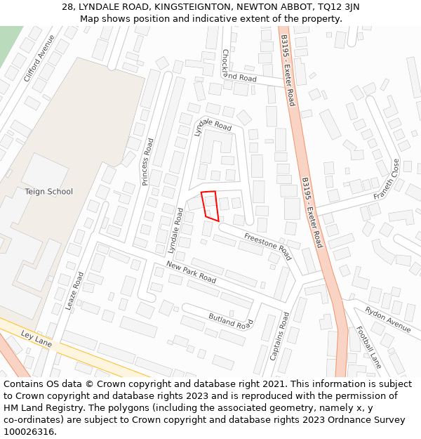 28, LYNDALE ROAD, KINGSTEIGNTON, NEWTON ABBOT, TQ12 3JN: Location map and indicative extent of plot