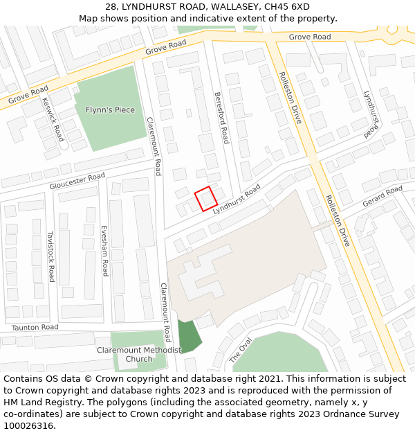 28, LYNDHURST ROAD, WALLASEY, CH45 6XD: Location map and indicative extent of plot