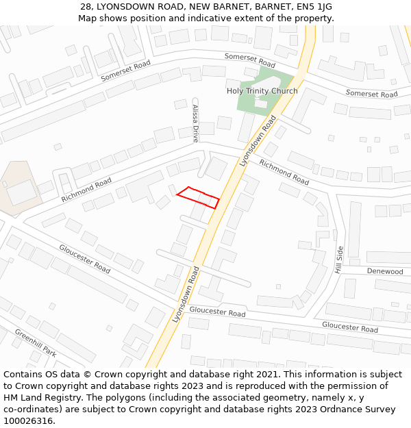 28, LYONSDOWN ROAD, NEW BARNET, BARNET, EN5 1JG: Location map and indicative extent of plot