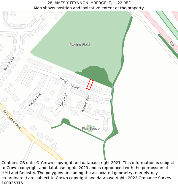 28, MAES Y FFYNNON, ABERGELE, LL22 9BF: Location map and indicative extent of plot