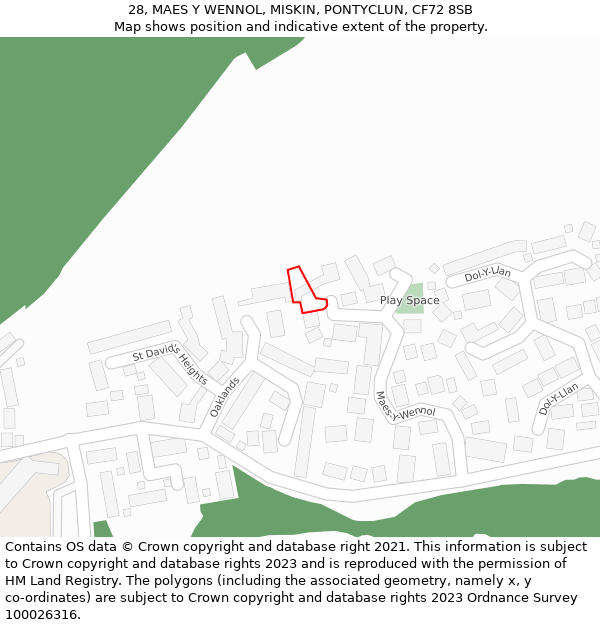 28, MAES Y WENNOL, MISKIN, PONTYCLUN, CF72 8SB: Location map and indicative extent of plot