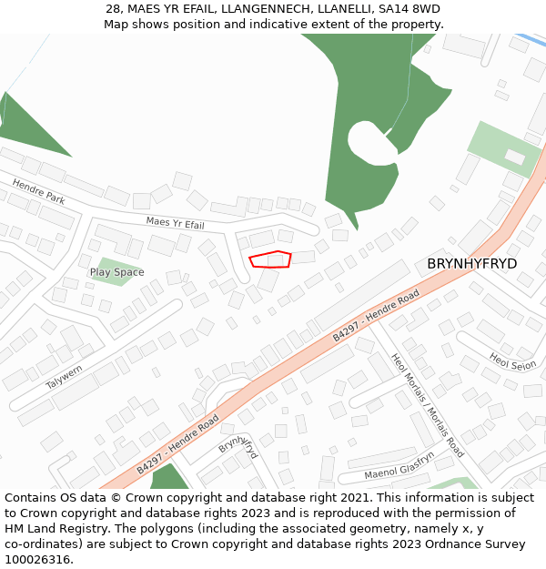 28, MAES YR EFAIL, LLANGENNECH, LLANELLI, SA14 8WD: Location map and indicative extent of plot