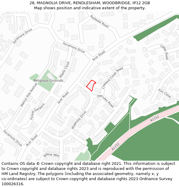 28, MAGNOLIA DRIVE, RENDLESHAM, WOODBRIDGE, IP12 2GB: Location map and indicative extent of plot