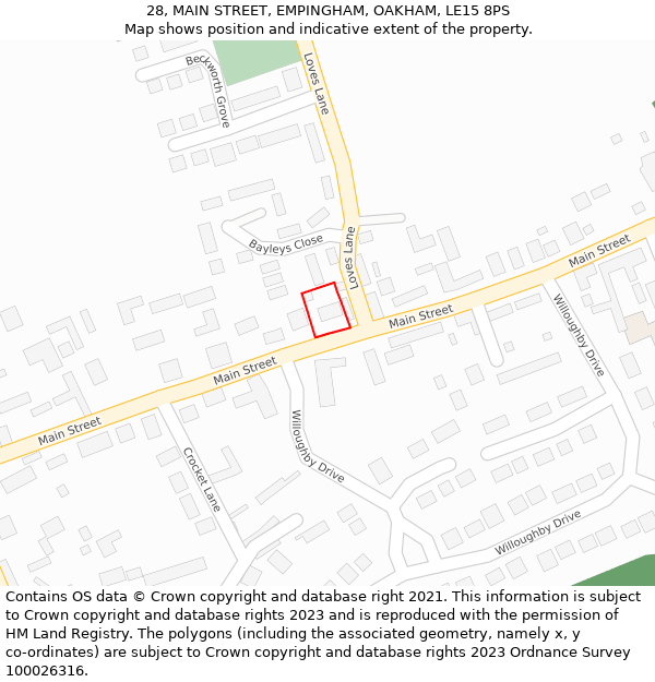 28, MAIN STREET, EMPINGHAM, OAKHAM, LE15 8PS: Location map and indicative extent of plot