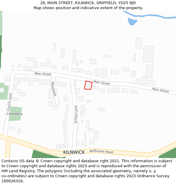 28, MAIN STREET, KILNWICK, DRIFFIELD, YO25 9JD: Location map and indicative extent of plot