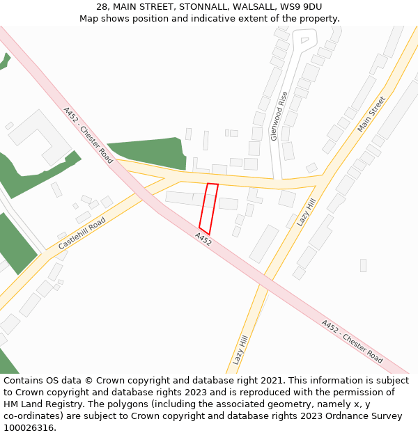 28, MAIN STREET, STONNALL, WALSALL, WS9 9DU: Location map and indicative extent of plot