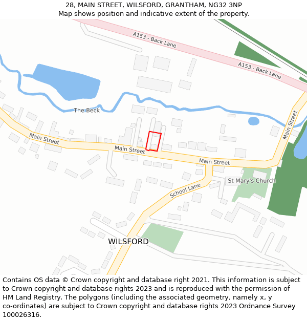 28, MAIN STREET, WILSFORD, GRANTHAM, NG32 3NP: Location map and indicative extent of plot