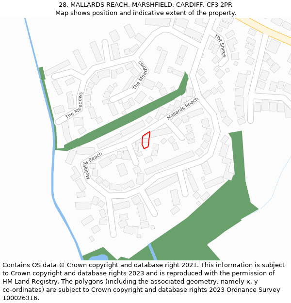 28, MALLARDS REACH, MARSHFIELD, CARDIFF, CF3 2PR: Location map and indicative extent of plot