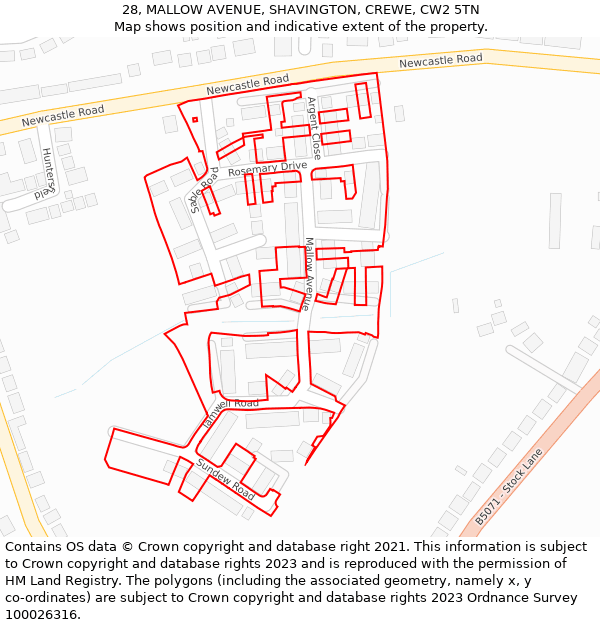 28, MALLOW AVENUE, SHAVINGTON, CREWE, CW2 5TN: Location map and indicative extent of plot