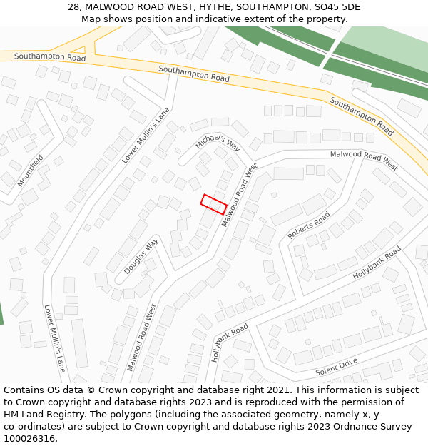 28, MALWOOD ROAD WEST, HYTHE, SOUTHAMPTON, SO45 5DE: Location map and indicative extent of plot