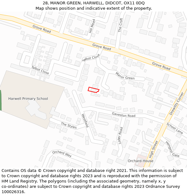 28, MANOR GREEN, HARWELL, DIDCOT, OX11 0DQ: Location map and indicative extent of plot